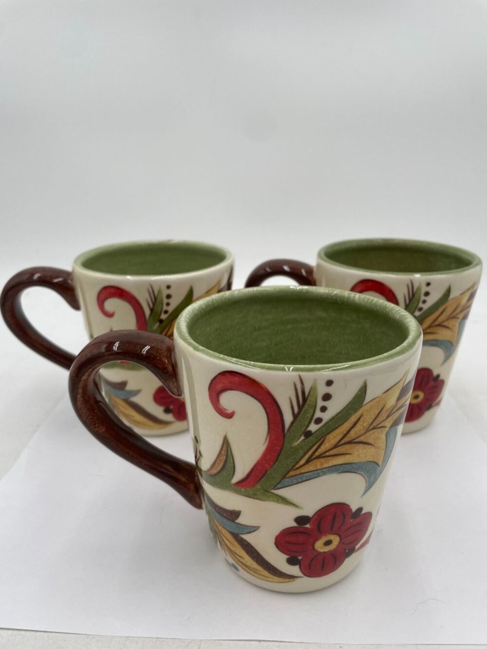 Hand-Painted Floral Earthenware Mugs Set Of 3 By Pier 1 Imports Dishwasher Safe